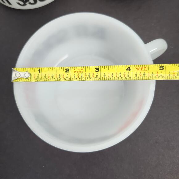 Glasbake Milk Glass Soup Bowl *Is It Soup Yet?* Handle J-2711 Set Of 3 Mugs - Picture 9 of 15